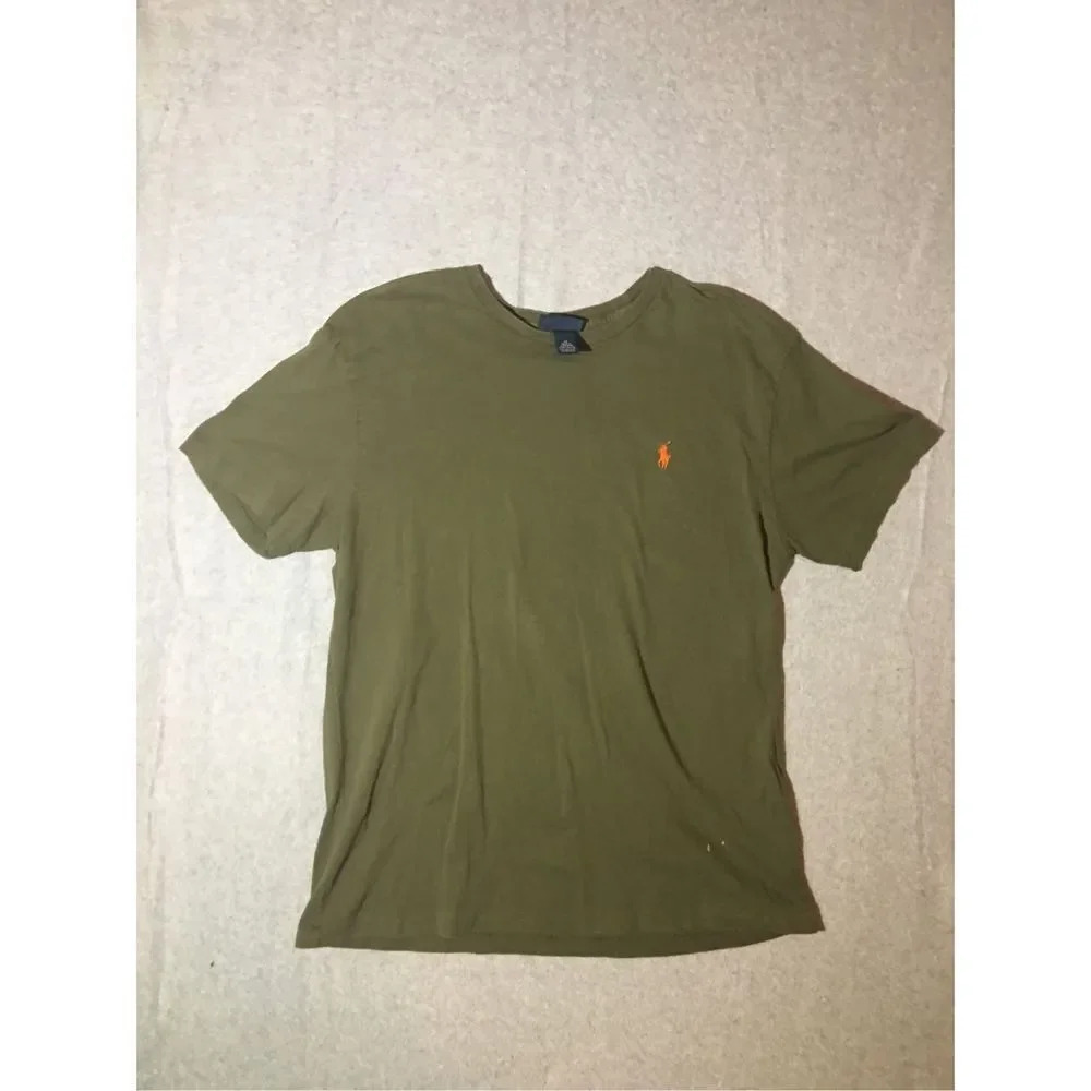 Mens Polo by Ralph Lauren Shirt Size Medium Forest Green Orange Logo Casual